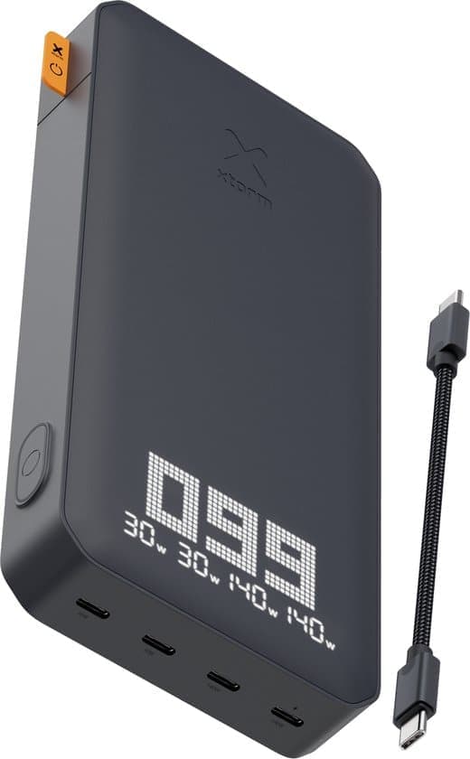 Xtorm Titan Ultra 200W Powerbank 27.000 mAh – Laptop Powerbank – 4 x USB-C PD – LED scherm – Geschikt voor MacBook, Laptops, Smartphones en Tablets – Zwart