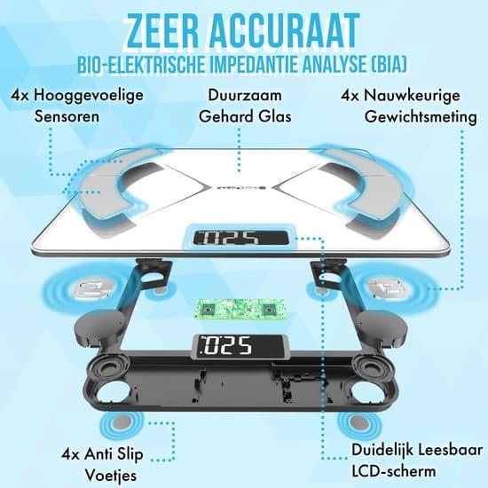 Silvergear Weegschaal Personenweegschaal – Slimme Weegschaal met Lichaamsanalyse 14x – Met App – Wit - foto 2